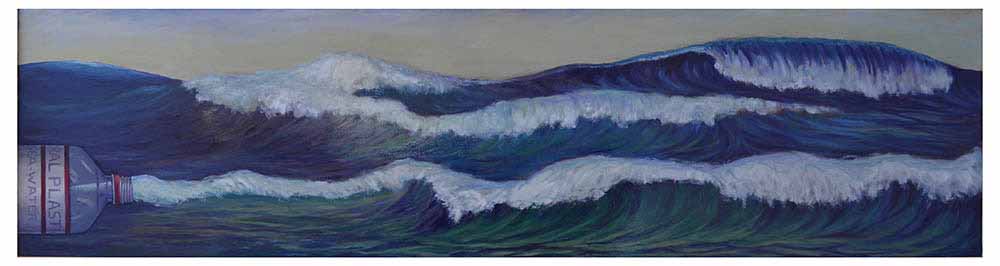 Βασίλης Λιάκος, Ζωγραφική, artvali.gr, «Πλαστικοποιημένη θάλασσα» 2019 ελαιογραφία σε καμβά κολλημένο επί ξύλου 195Χ50