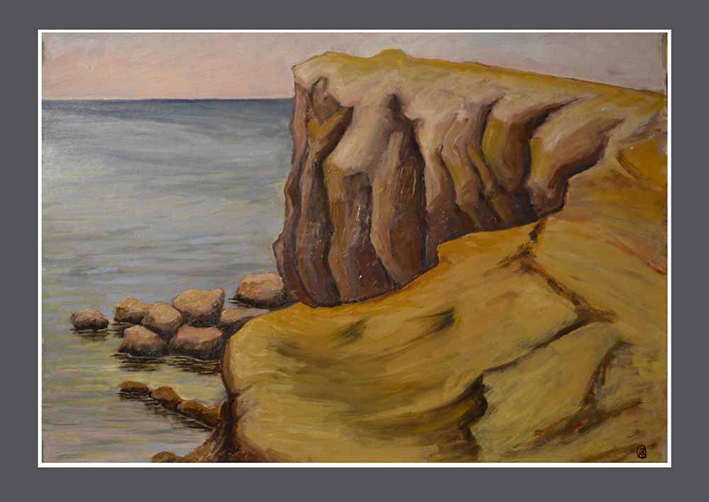 Βασίλης Λιάκος, Ζωγραφική, artvali.gr, «Βράχια στην Αστυπάλαια» 2016 ελαιογραφία σε χαρτόνι 50 Χ 35