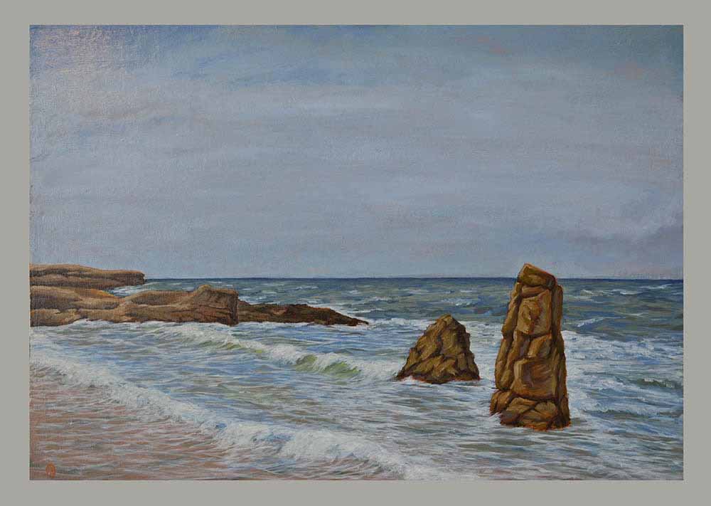 Βασίλης Λιάκος, Ζωγραφική, artvali.gr, «Βραχώδης ακτή στη Μήλο» 2016 ελαιογραφία σε καμβά κολλημένο επί ξύλου 60 Χ 42